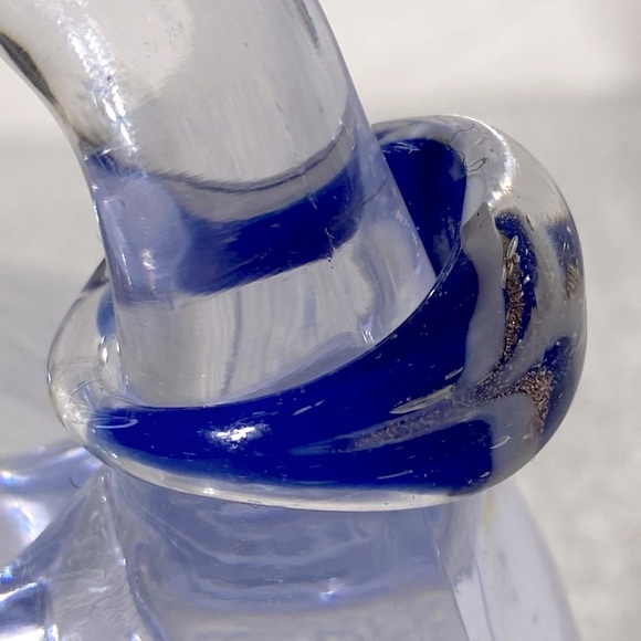 Vintage Art Glass Handmade Blue White & Copper Glitter Band Ring - Picture 6 of 12